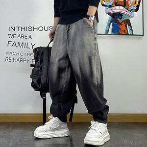 
Plus size men's clothing gradient color trendy brand new versatile washed work jeans men's loose plus fat enlarged leggings