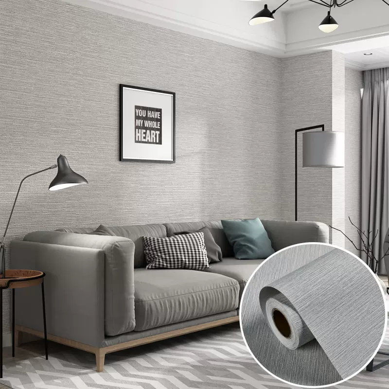 浅灰色墙纸自粘防水防潮客厅卧室直播间沙发背景墙翻新壁纸墙贴纸 Taobao