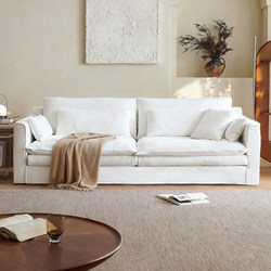 Fabric Sofa for Small Apartments, Italian Modern Minimalist Style, Double Straight-Row Sofa, White Cream Style, Lazy Sofa