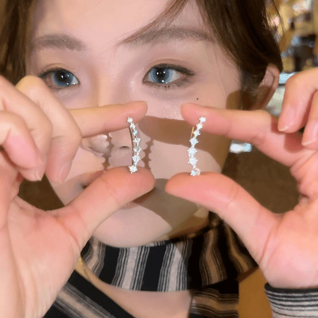 Micro-inlaid one-row zircon earrings for women 2025 new hot flash drill earbuds niche design curved earrings earrings