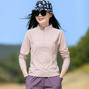 
Outdoor quick-drying clothing for women, stand-up collar, slim long-sleeved, quick-drying T-shirt, hiking, mountaineering, breathable, running, yoga sports tops