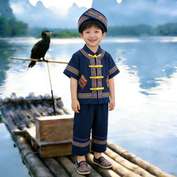 Guangxi Zhuang Ethnic Minority's Children's Day Costumes for Boys and Girls, Short-Sleeved Outfits for Ethnic Minority Dance, Kindergarten June 1St
