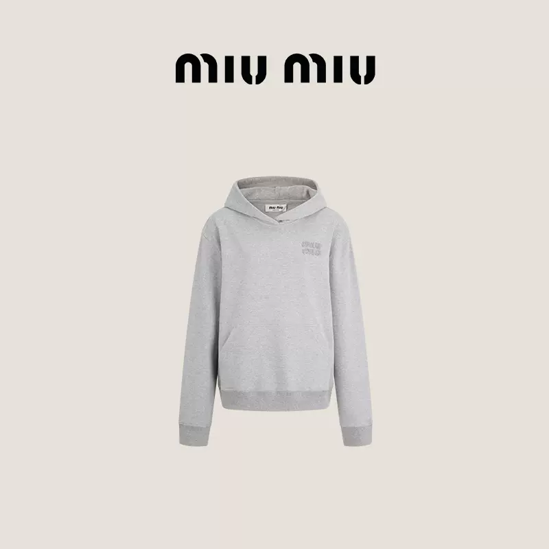 新品】Miu Miu 缪缪女士徽标饰刺绣帽衫卫衣-Taobao