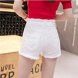 High-Elastic Summer Mid-Waist Tight Stretch Denim Shorts for Women, White Hot Pants with Frayed Edges and Ripped Holes, New Black Trendy Style