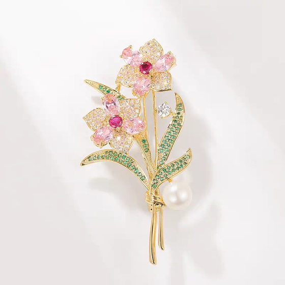 
New Chinese style diamond rose brooch for women, elegant alloy brooch, anti-exposure suit accessories brooch