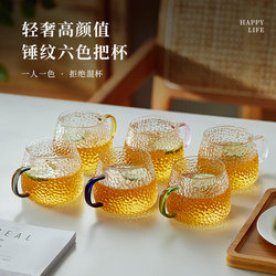 Japanese-Style Hammered Glass Cup, Simple ins Style, Women's Water Cup, Household Heat-Resistant and Explosion-Proof Drinking Cup with Handle, Tea Cup