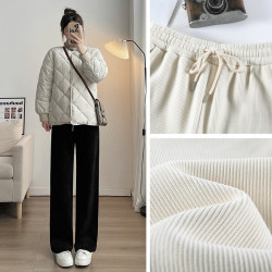 Chenille Wide-Leg Pants for Women, Spring, Autumn, and Winter 2025 New Style, Petite, Drapey, Fleece-Lined, Thickened, Black Straight-Leg Pants