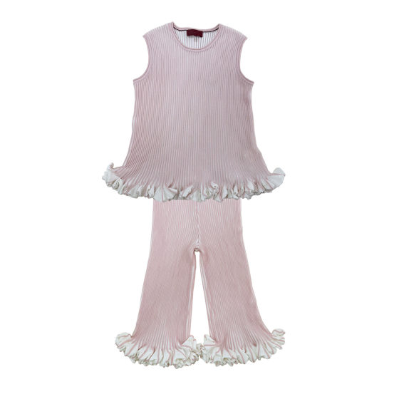 
Summer cool silk cotton! Girls petal vest + wide leg pants baby girl knitted sleeveless vest bell bottoms