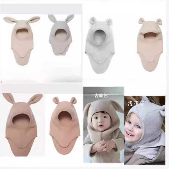 
Autumn and winter Nordic style merino wool brushed fabric boys and girls baby hoodie rabbit and bear ear hat cute