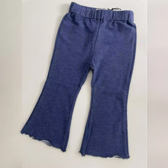 
2024pippi spring and summer new versatile and comfortable girl girls super soft Tennis knitted denim bell-bottom pants