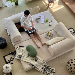 French-Style Fabric Teddy Sofa Bed, Vintage Compression Sofa Module Combination, Foldable Dual-Use Small Apartment Lazy Sofa