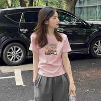 粉色正肩短袖t恤女夏季2026新款洋气高级小个子修身短款体恤上衣