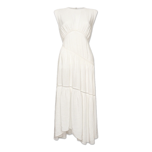 
FRAME Women's White Round Neck Sleeveless Dress Temperament Vacation Linen Long Skirt