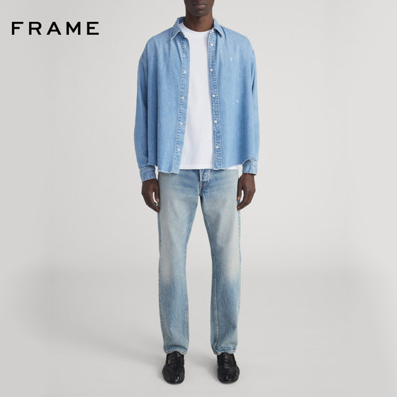
[2026 Early Spring New Style] FRAME Men's Simple Retro Commuting Denim Long Sleeve Distressed Shirt