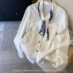 Old Money Style Silk Scarf Tie White Shirt for Women, Spring Design, High-End Long-Sleeved Shirt, French Style Belly-Covering Top