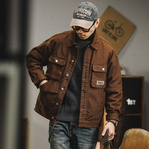
American retro multi-pocket work jacket for men's lapel spring and autumn style trendy brand heavy denim jacket for men plus velvet thick