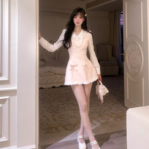 
Yuehan Xiaoyu Miss Lifu Xiaoxiang dress waist-hugging women 2025 swing gold-sensing pink fake two-piece A-line skirt