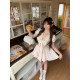 Yuehan Xiaoyu Tea Card Girl Short Sleeve Version Pure Sweet Girl Lace Bow Pink Waist Skirt
