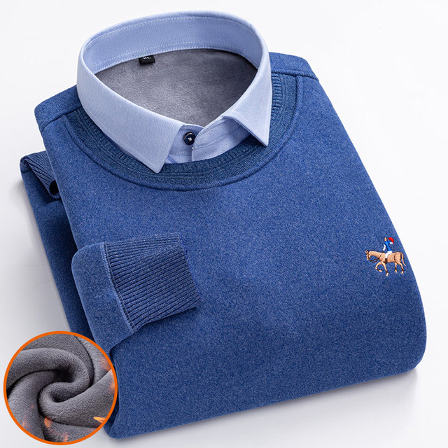 saferido Korean Style Men Keep Warm In Autumn Fake 2 Pieces Shirt Collar Knit Sweaters/Male Slim Fit Stripe Fashion Casual Knit Pullover