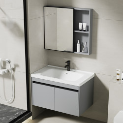 Bathroom Sink Cabinet Combination for Small Balcony Bathrooms, Ceramic Integrated Space Aluminum Simple Washbasin