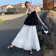 
White skirt for women in summer 2025 new high-waisted slim big hem skirt pleated a-line umbrella skirt cake midi skirt