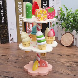 Wooden Pretend Ice Cream Stand, Ice Cream Cone, Pretend Play Toy, Birthday Gift for Boys and Girls, Dropshipping for Ages 3-5