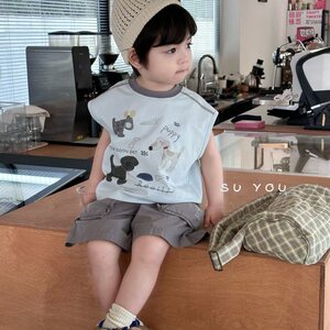 
Summer children's new fashionable cartoon printed sleeveless T-shirt for boys fashion casual vest top pure cotton thin