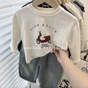 
Children's pure cotton comfortable inner base shirt for autumn new style cartoon versatile round neck long-sleeved T-shirt for boys and girls