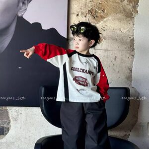 
Children's Korean style loose, handsome and versatile long-sleeved T-shirt autumn clothing for boys, trendy and cool, contrasting color bottoming top, thin
