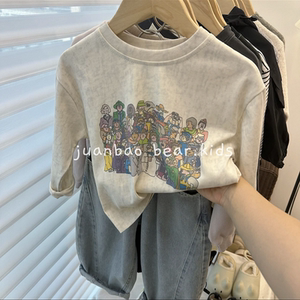 
Autumn new children's fashionable and versatile long-sleeved T-shirt for boys tie-dye pure cotton inner bottoming shirt loose top thin