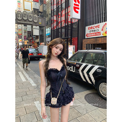 French-Style Girly Fishbone Lace Embroidered Tube Top Dress for Women, Designer Niche Top and Skirt Two-Piece Set