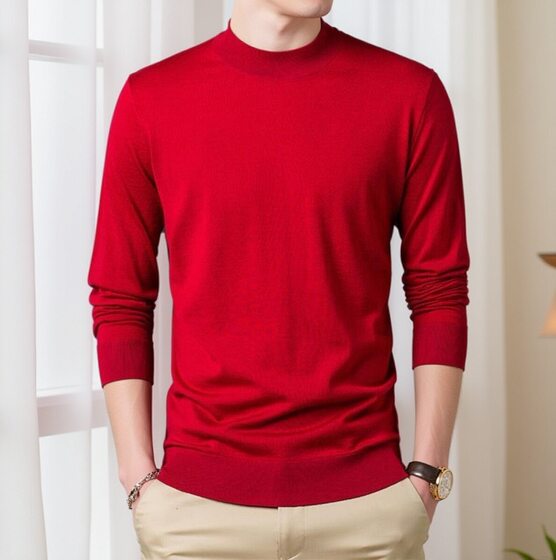 
Spring and Autumn Thin Style of Birth Year of the Year Big Red Sweater Pullover Solid Color Middle-aged and Young Long Sleeve Knitted Base Sweater Thin Cardigan