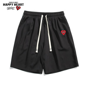 Charles Heart Solid Color Cool Shorts Men's 2026 Summer Breathable Love Embroidered Loose Casual Five-Fifth Pants