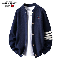 Charles Heart American Retro Knitted Cardigan Men's Spring and Autumn Loose Pet Dog Stamp Sweater Couple Coat