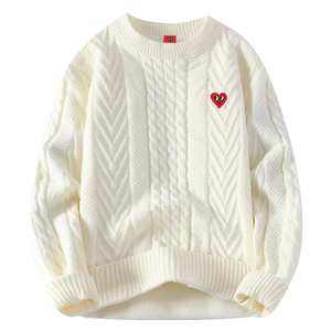 
Charles Love Heart Round Neck Sweater Men's Winter Pullover 2026 New Velvet Thickened Love Bottoming Sweater