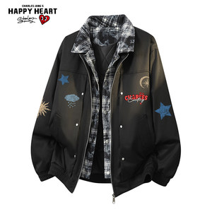 
Charles Heart American Fake Two-piece Cotton Jacket Men's Winter Padded Thickened Printed Warm Lapel Couple Jacket