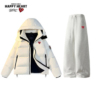 
Charles Heart 90 duck down graphene thickened hooded down jacket couple set drawstring casual pants two-piece set