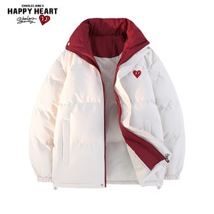 
Charles Heart American color-blocked cotton coat for men in autumn and winter to prevent cold and keep warm, trendy brand stand-up collar couple's bread cotton coat