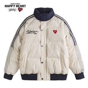 
Charles Hearts Winter New Couple Contrast Color Splicing Stripe Placket Thickened Warm Stand-up Collar Cotton Jacket for Men