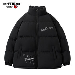 
Charles Heart Cartoon Printed Cotton Coat Men's 2026 Winter Thickened Warm Couple Stand Collar Bread Jacket