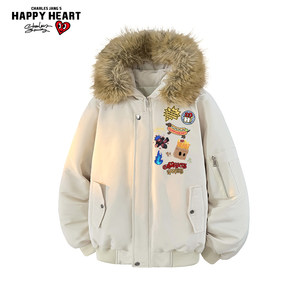 
Charles Heart American thickened printed cotton coat for men and women winter trendy brand coat warm couple hooded cotton coat