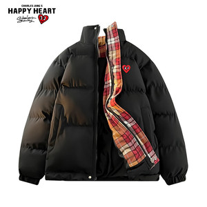 
Charles Heart American Splicing Plaid Bread Cotton Clothes for Men and Women Winter Thickened Couples Casual Cotton Clothes Jackets Trendy