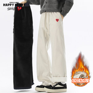 
Charles Heart Velvet Pants Men's Autumn and Winter Loose Straight Wide Leg Sports Thickened Large Size Casual Pants
