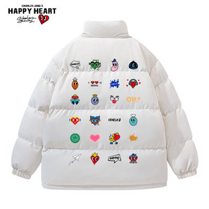
Charles Love Heart Fun Full Print Small Label Stand Collar Cotton Jacket Men's 2026 Winter Thickened Warm Couple Bread Jacket