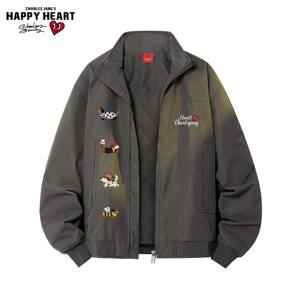 
Charles Heart Puppy Print American Stand Collar Cotton Coat Men's New Winter Casual Cotton Jacket Trendy Couple Coat
