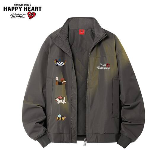 
Charles Heart Puppy Print American Stand Collar Cotton Coat Men's New Winter Casual Cotton Jacket Trendy Couple Coat