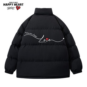 
Charles Heart American Handwritten Font Love Stand Collar Cotton Jacket Men's 2026 Winter Thickened Couple Cotton Jacket Jacket