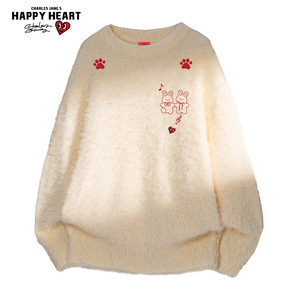 
Charles Heart Mink Sweater Men's Round Neck Autumn and Winter Rabbit Print Trendy Brand New Couple Sweater