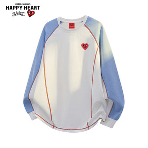 
Charles Love Heart American Splicing Contrast Color Round Neck Sweater Men's Autumn Loose Casual Versatile Couple Sports Top