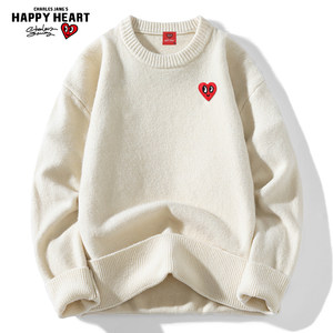 
Charles Heart Sheep Red Round Neck Sweater Men's 2026 Autumn and Winter Soft Waxy Loose Thickened Sweater
